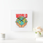 Horloge Carrée Monde – Conception de globe d'aventure de voyage (Maison)