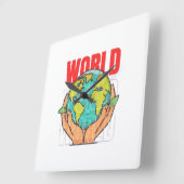 Horloge Carrée Monde – Conception de globe d'aventure de voyage (Angle)