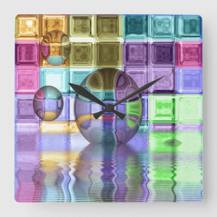 Horloge Carrée Mondes en verre colorés de tuile