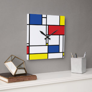Horloge Carrée Mondrian Minimaliste Géométrique De Stijl Art Mode