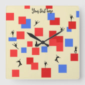 Horloge Carrée Mondrian's Dancing Cubes Blue Red Light Arrière -  (Recto)