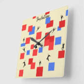 Horloge Carrée Mondrian's Dancing Cubes Blue Red Light Arrière -  (Angle)