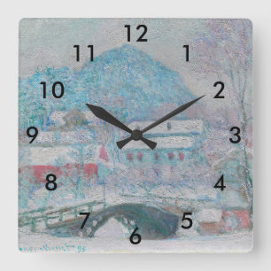 Horloge Carrée Monet - Norvège, village de Sandviken sous la neig