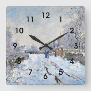 Horloge Carrée Monet - Paysage enneigé à Argenteuil