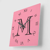Horloge Carrée Mongram Black Roman Numbers (Angle)