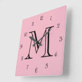 Horloge Carrée Mongram Black Script Numbers (Angle)
