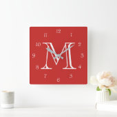 Horloge Carrée Mongram White Script Numbers (Maison)