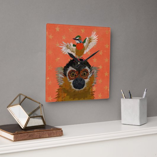 HORLOGE CARRÉE MONKEY & OISEAU (Bureau)