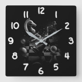 Horloge Carrée Monochrom d'échecs dramatique (Recto)