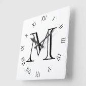 Horloge Carrée Monogram Black Script Roman Numbers (Angle)