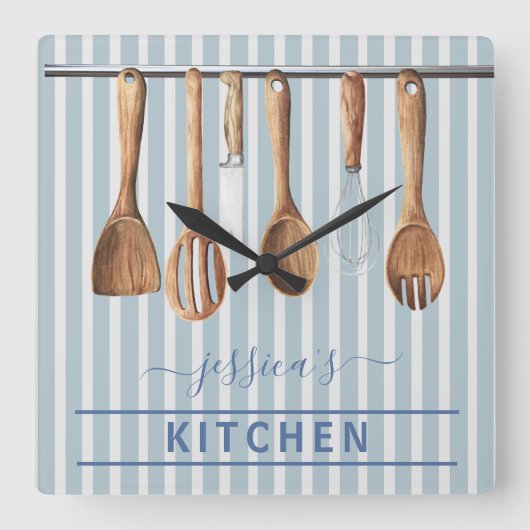 Horloge Carrée Monogram Cook Kitchen Watercolor Utensils (Recto)