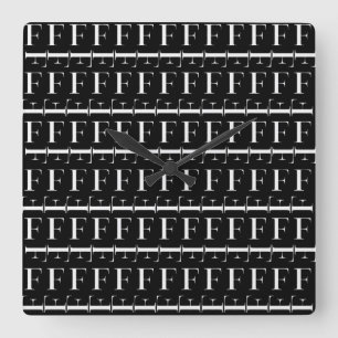 Horloge Carrée Monogram Initial Letter F, Choose Background Color