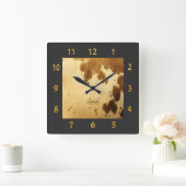 Horloge Carrée Monogram Rustic Chic Brown Beige Cowhide Fur Print (Maison)