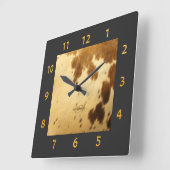 Horloge Carrée Monogram Rustic Chic Brown Beige Cowhide Fur Print (Angle)