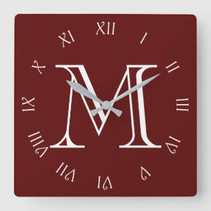 Horloge Carrée Monogram White Script Roman Numbers