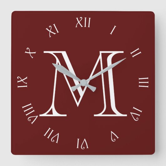 Horloge Carrée Monogram White Script Roman Numbers (Recto)