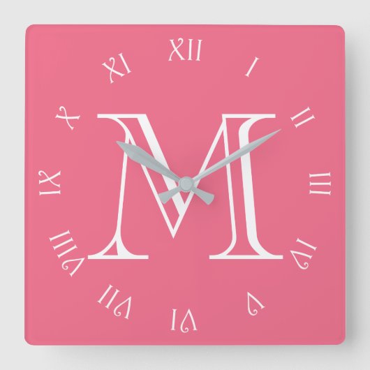 Horloge Carrée Monogram White Script Roman Numbers (Recto)