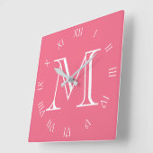 Horloge Carrée Monogram White Script Roman Numbers (Angle)