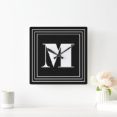 Horloge Carrée Monogramme 3 cadres | Noir & Blanc (Maison)