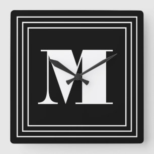 Horloge Carrée Monogramme 3 cadres   Noir & Blanc
