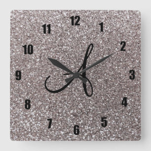 Horloge Carrée Monogramme argenté de parties scintillantes