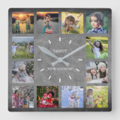 Horloge Carrée Monogramme de collage photo de la famille Rustic (Recto)