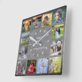 Horloge Carrée Monogramme de collage photo de la famille Rustic (Angle)