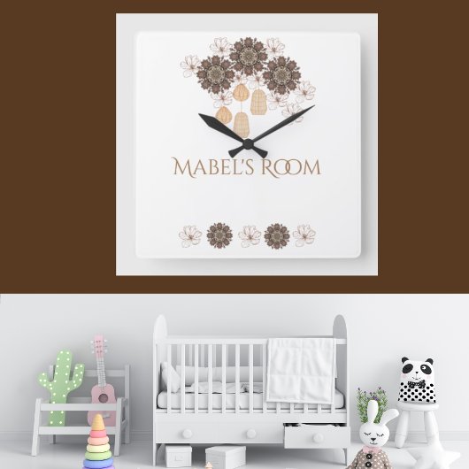 Horloge Carrée Monogramme de fille florale de Boho