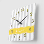 Horloge Carrée Monogramme de nom d'ananas de rayure de lt blanc (Angle)