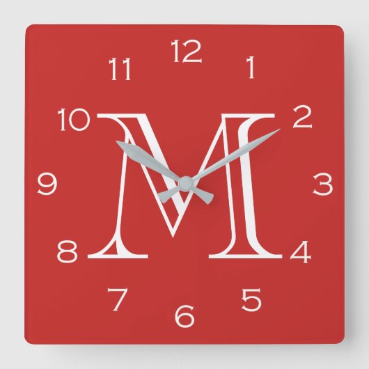 Horloge Carrée Monogramme en blanc sur wccn rouge (Recto)