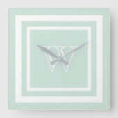 Horloge Carrée Monogramme encadré blanc vert de mer (Recto)