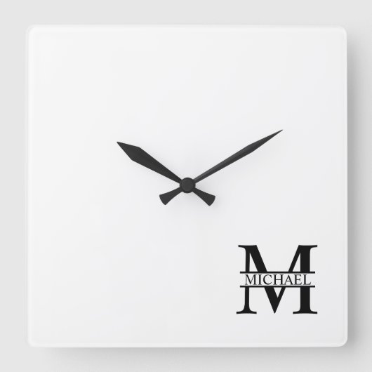 Horloge Carrée Monogramme et nom personnalisés (Recto)