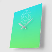 Horloge Carrée Monogramme géométrique cool | Ombre Vert bleu et c (Angle)