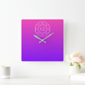 Horloge Carrée Monogramme géométrique cool | Violette violette ma (Maison)