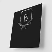 Horloge Carrée Monogramme initial dénommé moderne | blanc et noir (Angle)