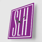 Horloge Carrée Monogramme Initiales 3 Moderne Gras | Blanc & Viol (Angle)