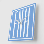 Horloge Carrée Monogramme Initiales 3 Moderne Gras | Bleu Clair (Angle)