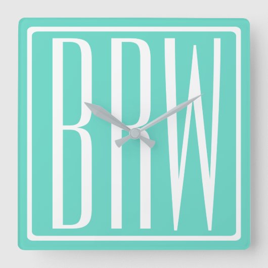 Horloge Carrée Monogramme Initiales Moderne 3 en Gras | Blanc sur (Recto)
