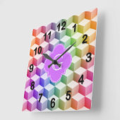 Horloge Carrée Monogramme lilas en cubes 3D dégradés arc-en-ciel  (Angle)