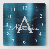 Monogramme métallique élégant bleu moderne Nom