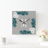 Horloge Carrée Monogramme moderne blanc Ranunculus Fleur & Foliag (Maison)
