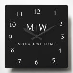 Horloge Carrée Monogramme moderne minimaliste noir et blanc<br><div class="desc">Découvrez notre collection minimaliste moderne de monogrammes noirs et blancs : Faites preuve de simplicité et de sophistication grâce à nos designs minimalistes, conçus pour élever votre style sans effort. Réalisée avec un oeil attentif pour l'esthétique moderne, cette collection présente des motifs noirs et blancs épurés accentués par des monogrammes...</div>