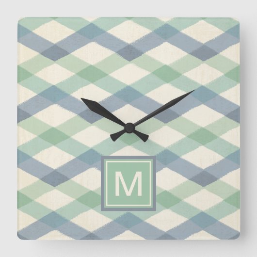 Horloge Carrée Monogramme | Motif géométrique Pastel (Recto)