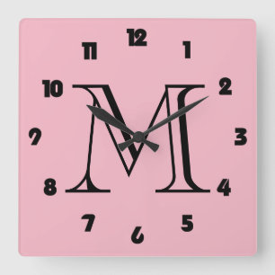 Horloge Carrée Monogramme Numéros noirs gras sur l'horloge mural