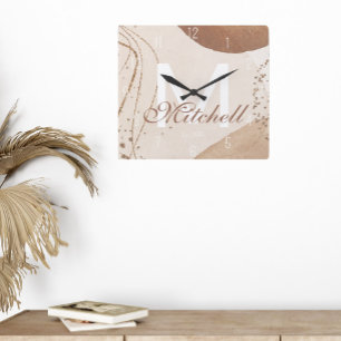 Horloge Carrée Monogramme personnalisé moderne Abstrait