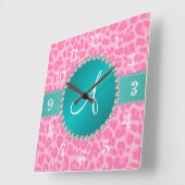 Horloge Carrée Monogramme rose clair empreinte de léopard cercle  (Angle)