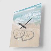 Horloge Carrée Monogramme Tropical Beach Heart (Angle)