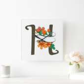 Horloge Carrée Monographie florale H lettre majuscule (Maison)