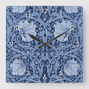 Horloge Carrée Monotone bleu Pimpernel, William Morris
