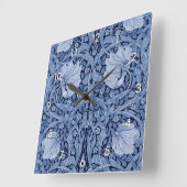 Horloge Carrée Monotone bleu Pimpernel, William Morris (Angle)